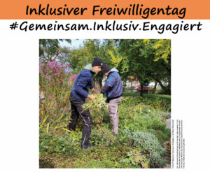 Zwei Freiwillige bei der Gartenarbeit im Grünen